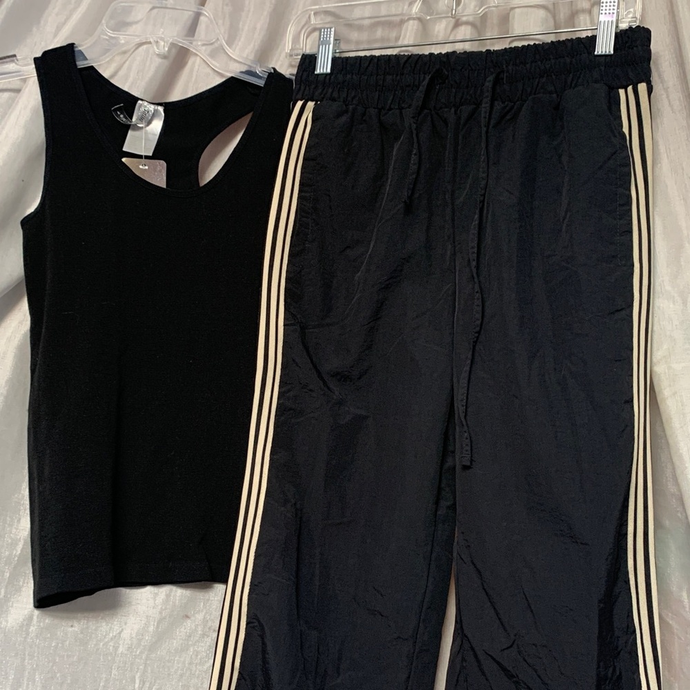 Black Track Joggers with Cream Side Stripes